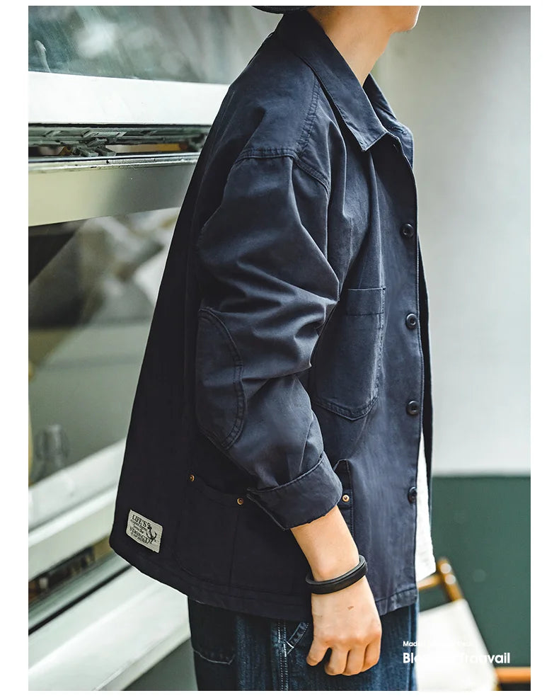 Men's Navy Heavyweight Multi-Pocket Vintage Jacket | Stylish & Durable