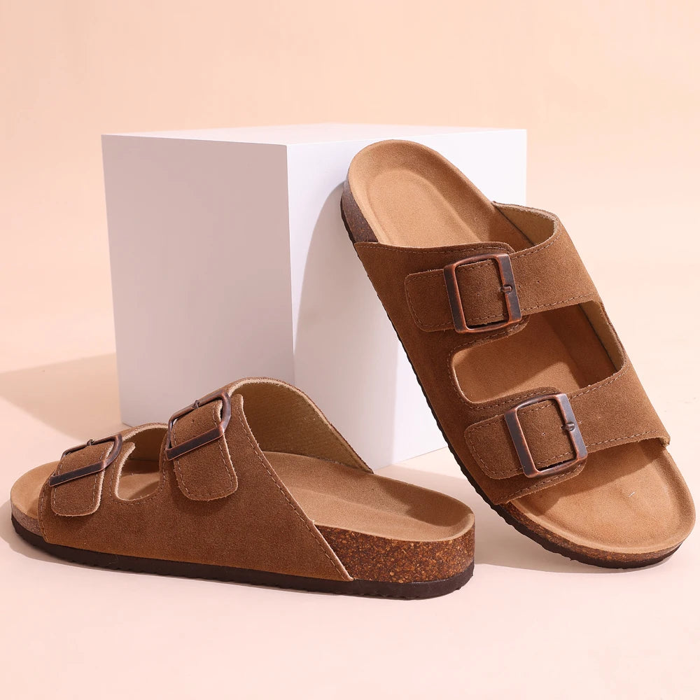 Women's Classic Cork Slippers | Comfortable Suede Clogs with Arch Support
