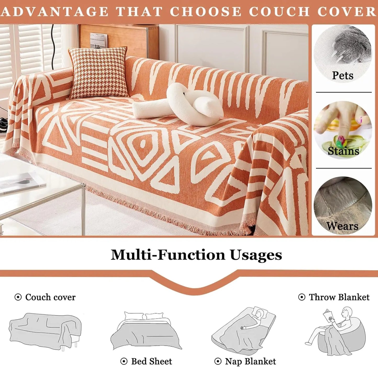 Stylish Boho Sofa Covers | Chenille Couch Cover for Pets