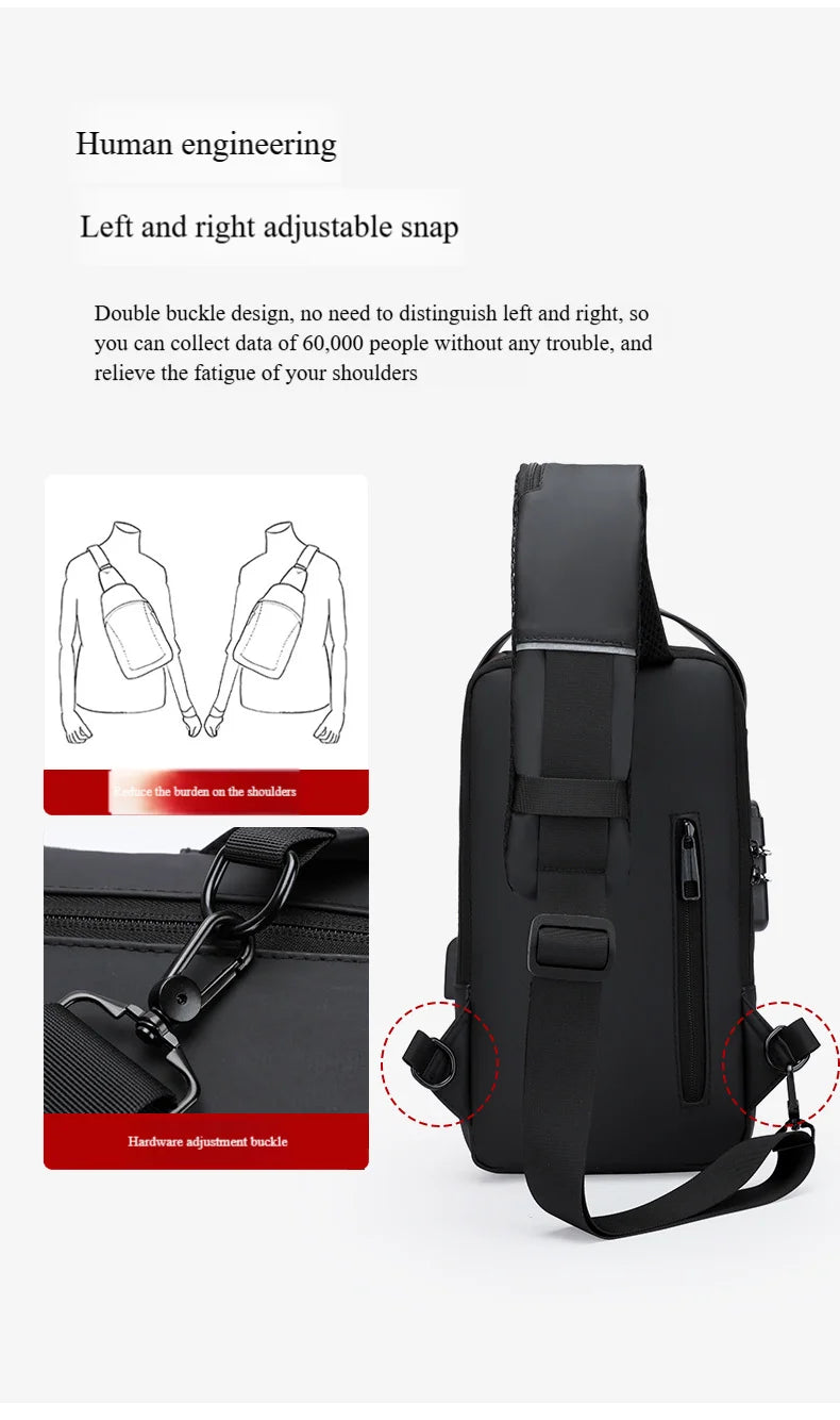 Men's Anti-Theft Chest Bag with USB Port | Waterproof Crossbody Sling