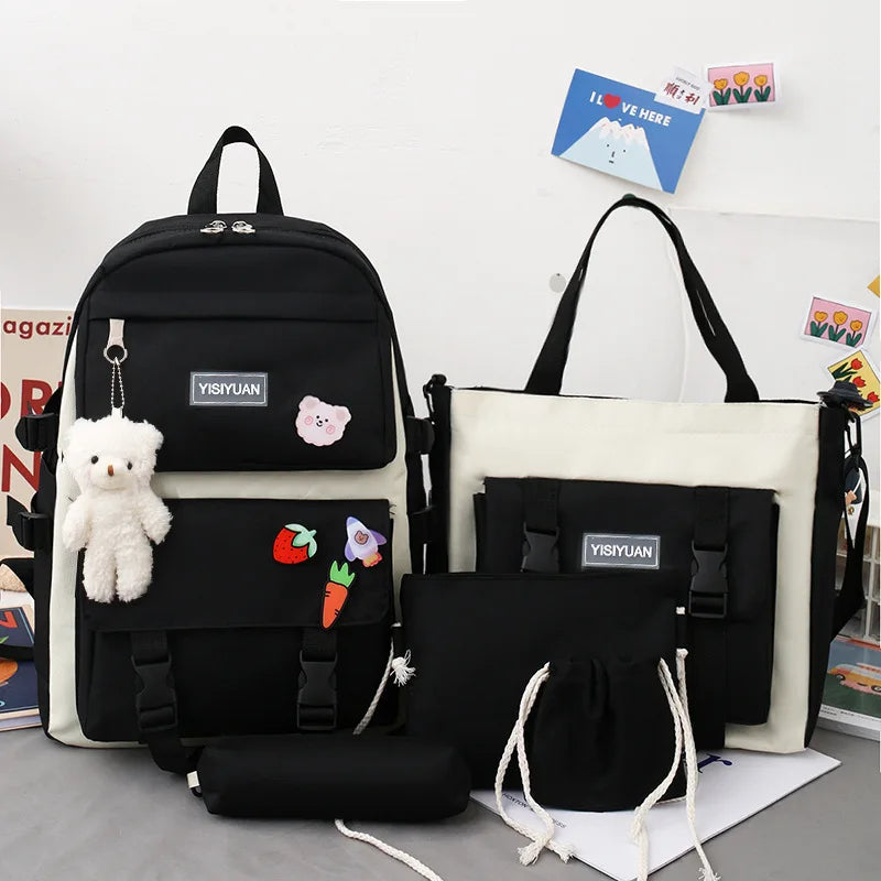 Large Capacity Kids Backpack | Versatile Nylon School Bag Set