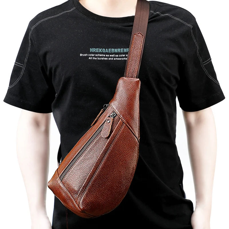 Men's Genuine Leather Chest Bag | Casual Triangle Crossbody Sling