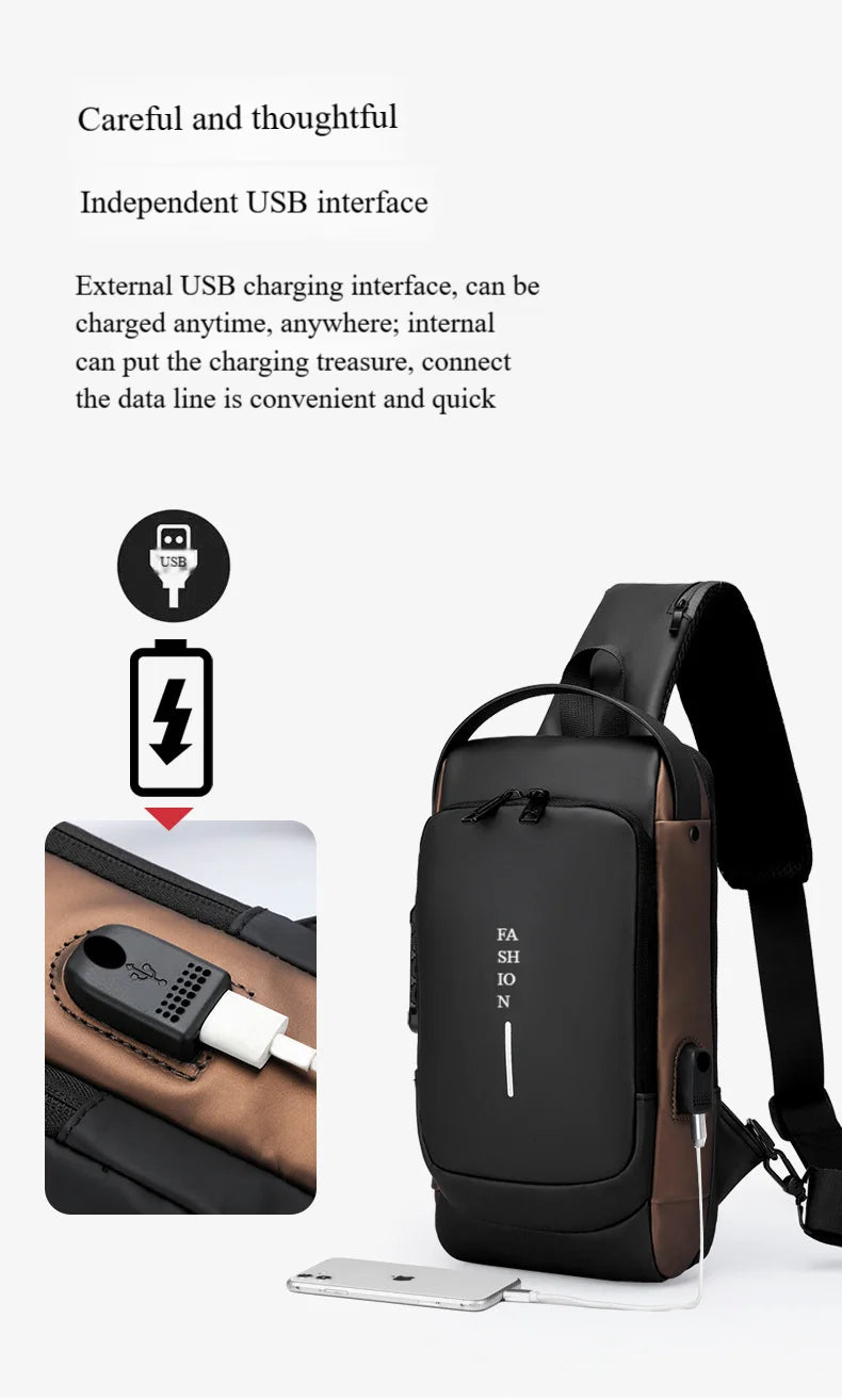 Men's Anti-Theft Chest Bag with USB Port | Waterproof Crossbody Sling