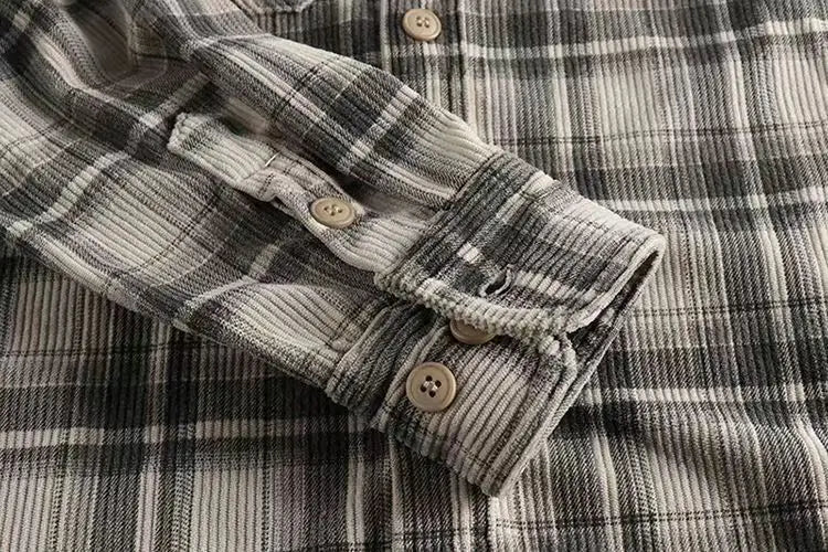 Men's Vintage Plaid Long Sleeve Shirt | Comfortable Corduroy Fashion