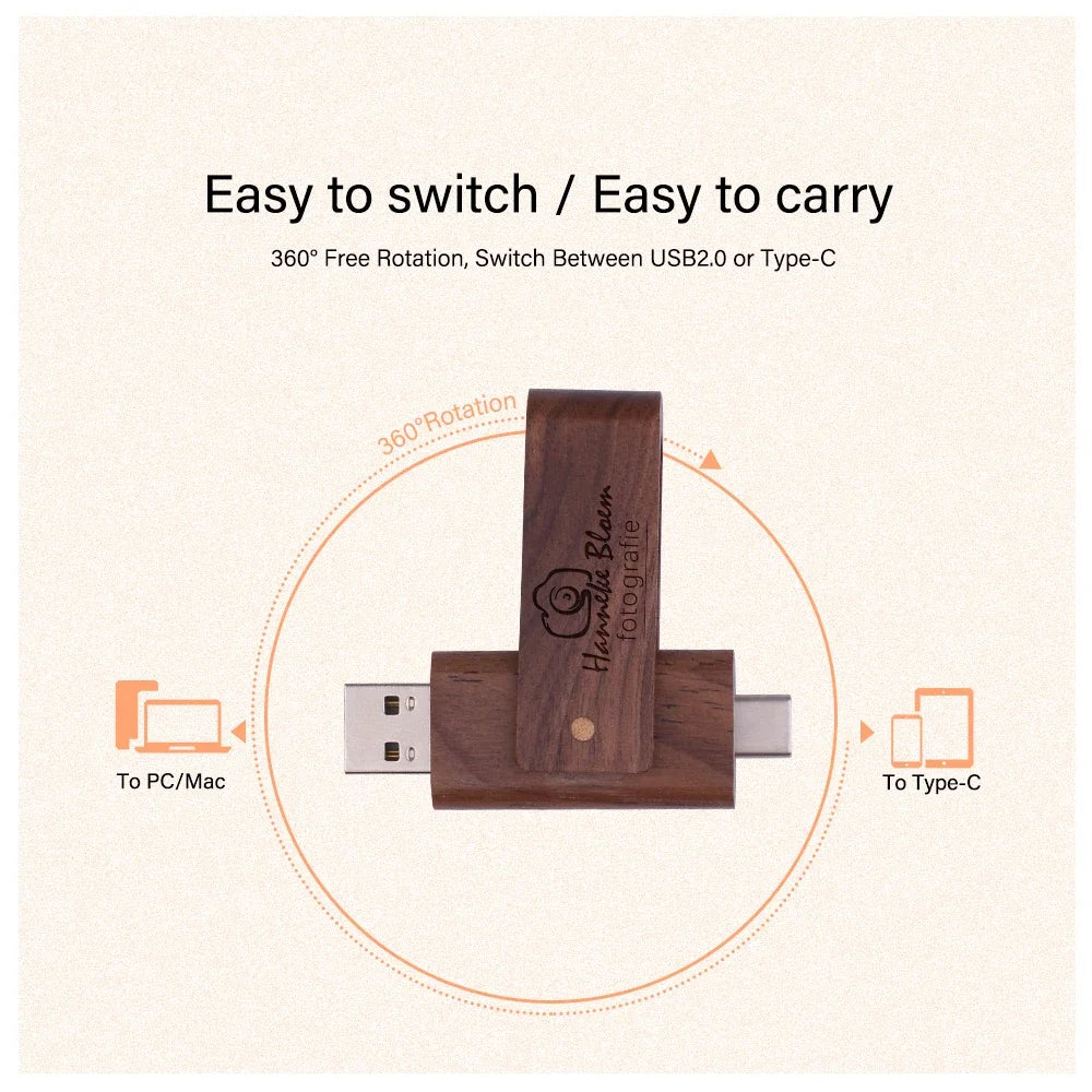 Wooden TYPE-C USB Flash Drive | Custom Logo Pendrive Gifts