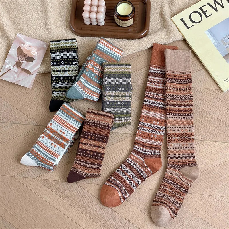 Women's Retro Knitted Knee Socks | Vintage Style for Autumn & Winter