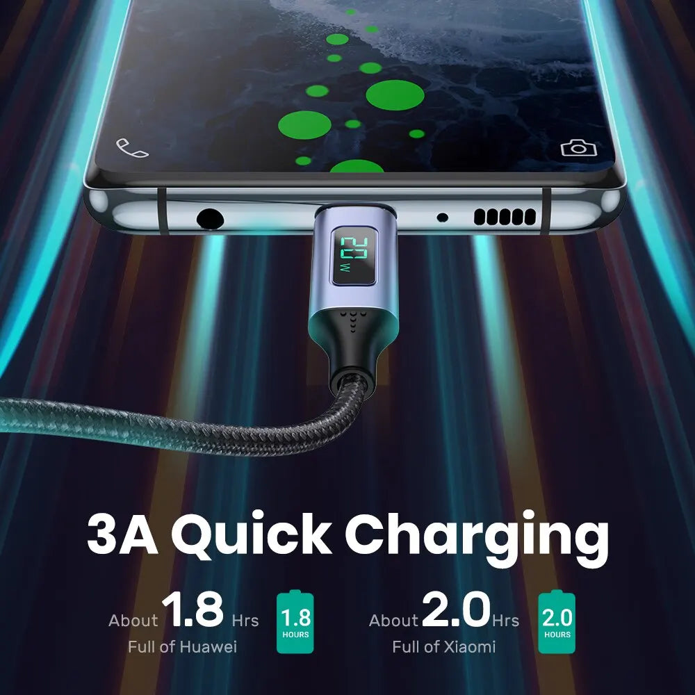 Fast Charging Micro USB & USB Type C Cable with Digital Display