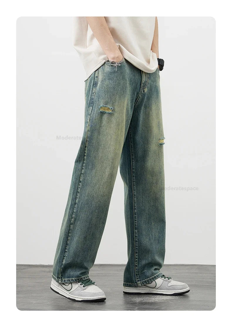 Men's Vintage Baggy Jeans | Distressed Y2K Straight Pants