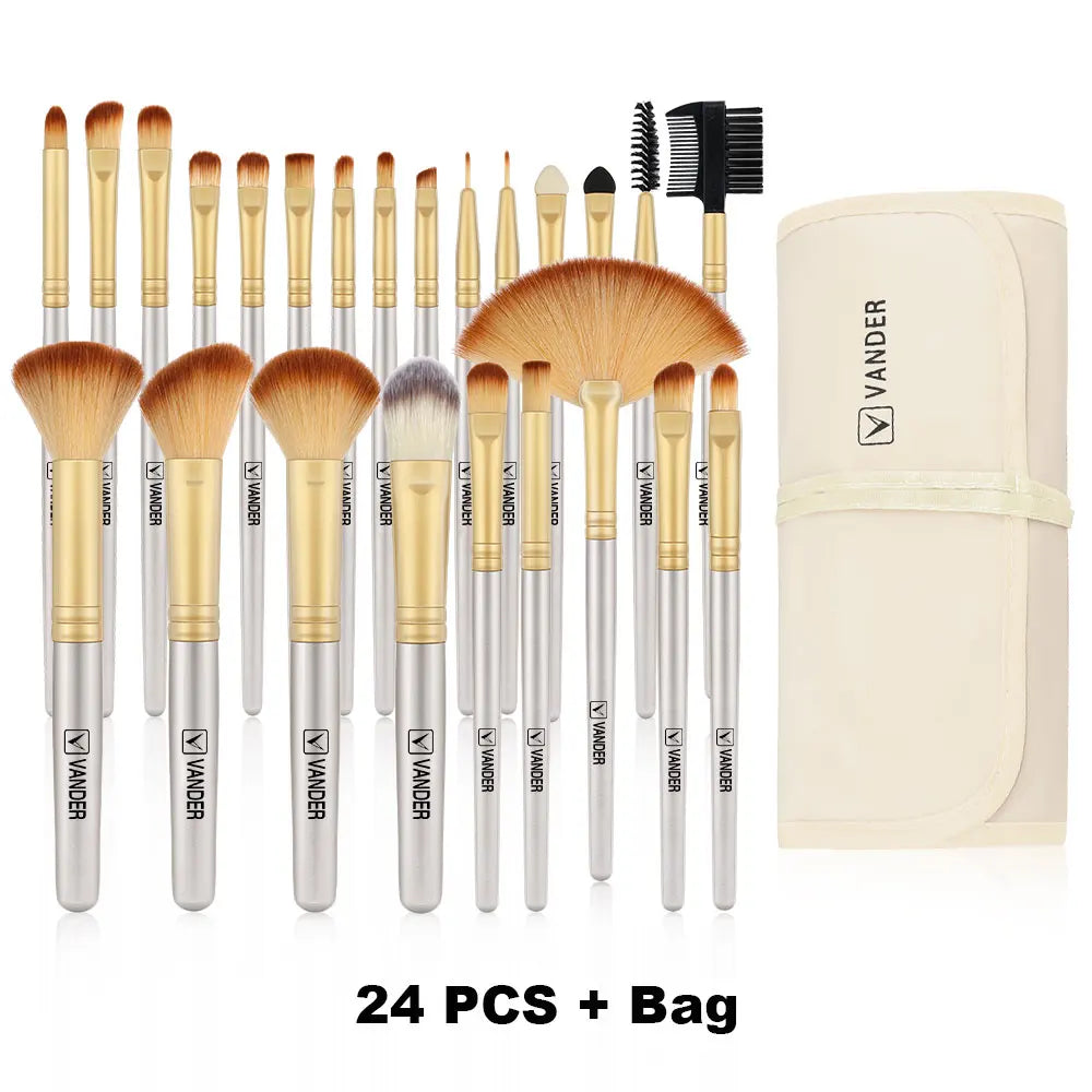 24 Piece Makeup Brush Set – Soft Bristle Synthetic Brushes with Wood Handles for Foundation, Blush, Eyeshadow, Powder & Blending – Full Face Beauty Tools