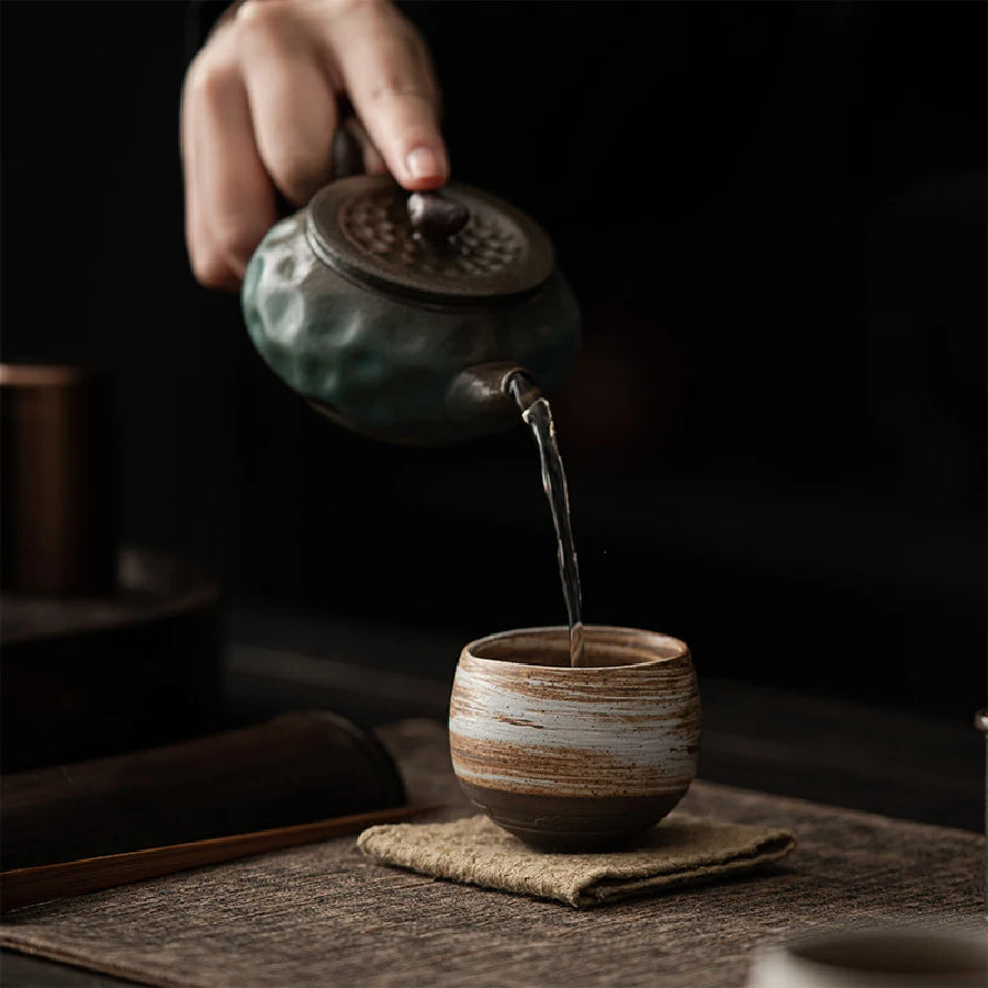 Handmade Rough Pottery Tea Cup | Antique Ceramic Kung Fu Tea Set