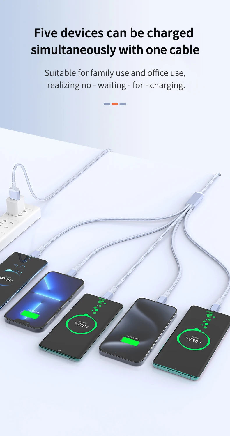 Multi Charging Cable 5 in 1 | Fast Nylon Braided USB Cord