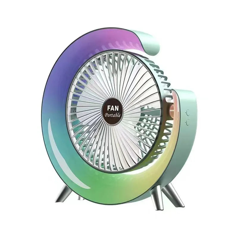 Portable USB Rechargeable Fan | 7-Color LED Mini Cooling Fan