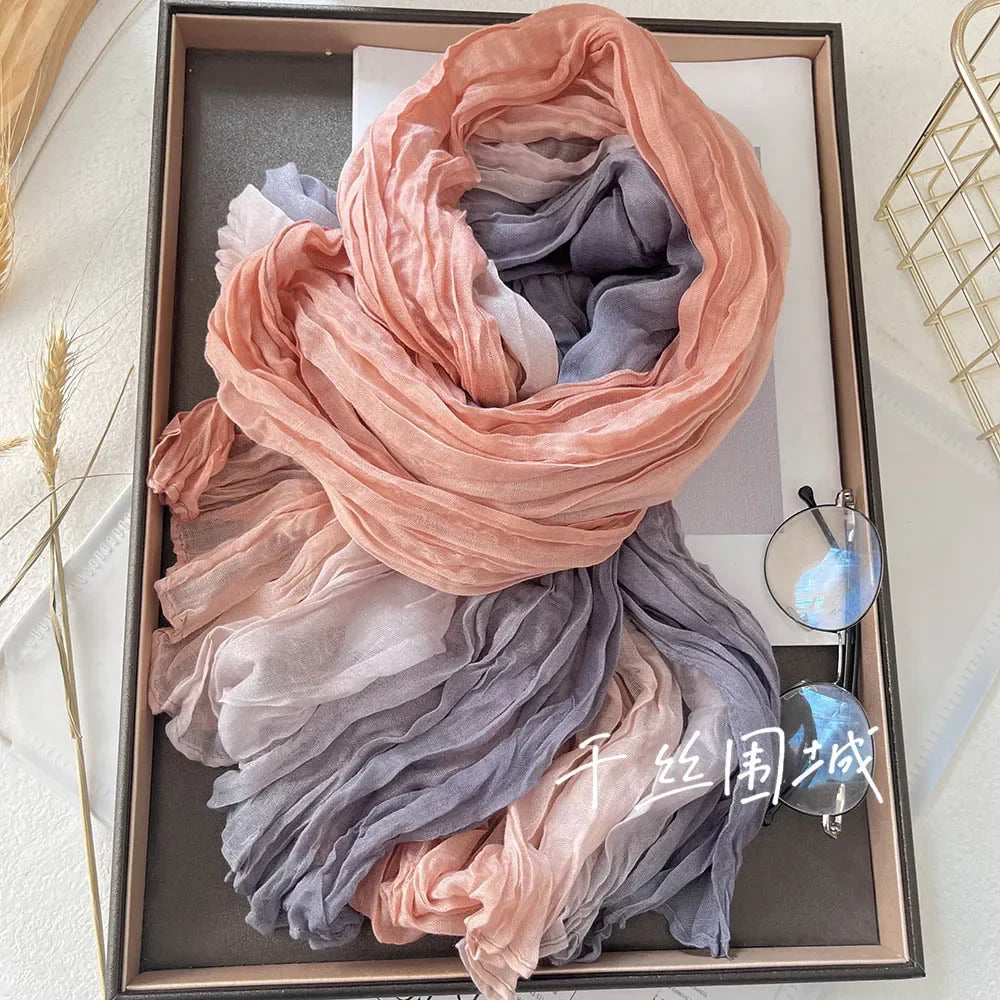 Elegant Women's Long Cotton Hemp Gradient Scarf for Winter Fashion