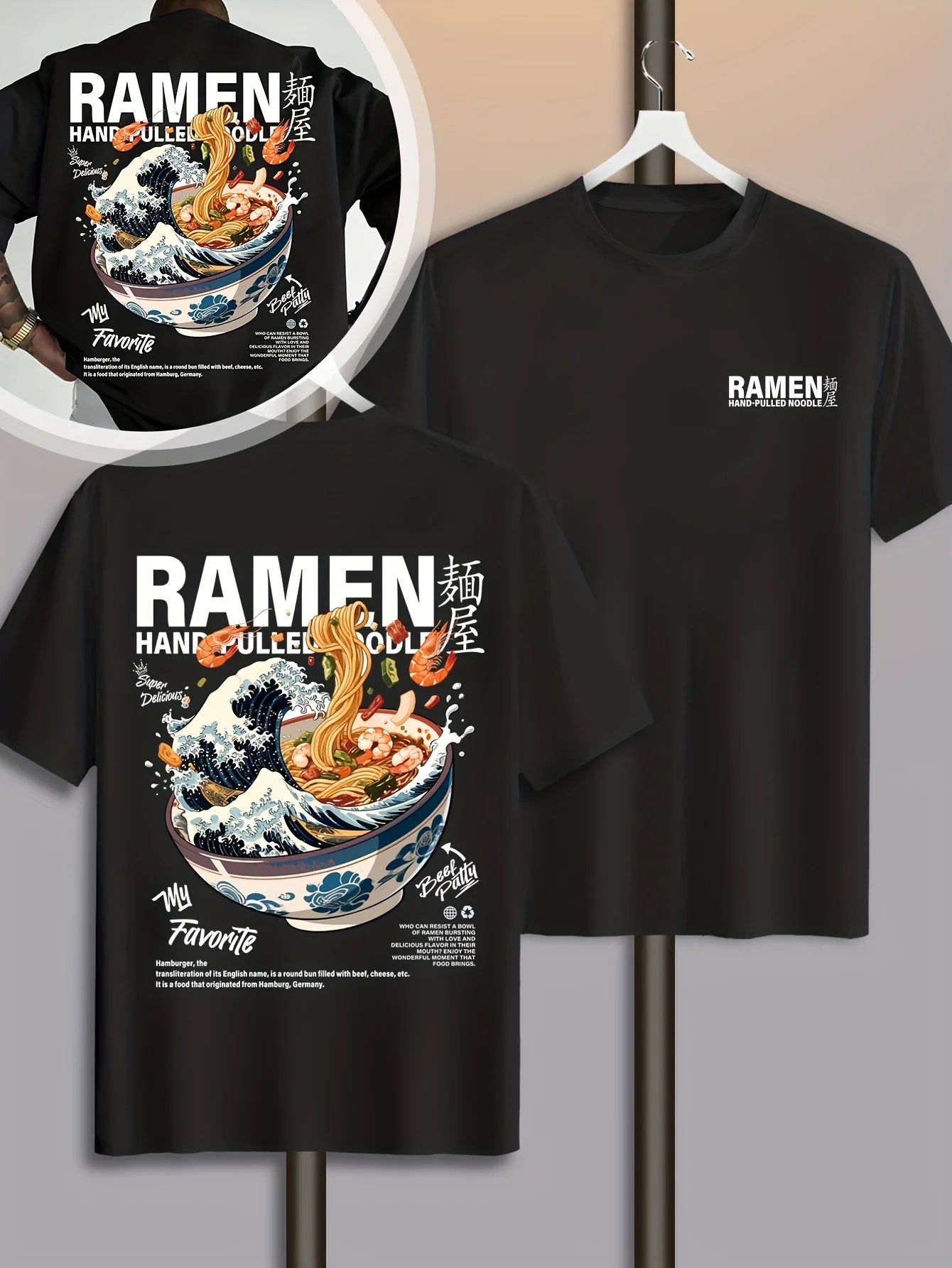 Men's Casual Summer T-Shirt with Japanese Wave Graphic Print