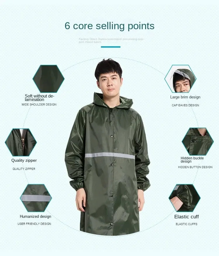 Waterproof Windproof One-Piece Long Raincoat for Adults