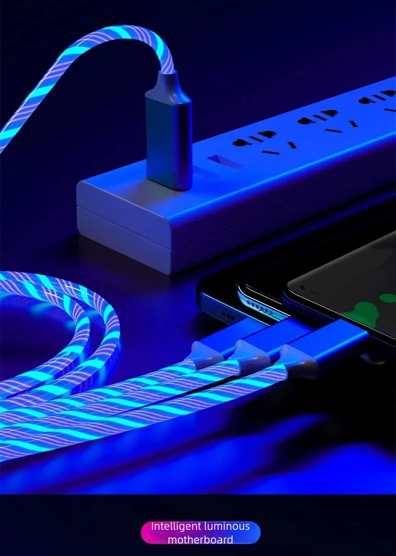 3 IN 1 Glowing LED Light Phone Charger | Luminous USB Type C Cable