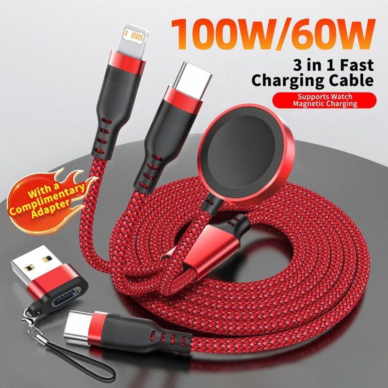 3 in 1 Multi-Functional Cable | Fast Charging Braided Cord