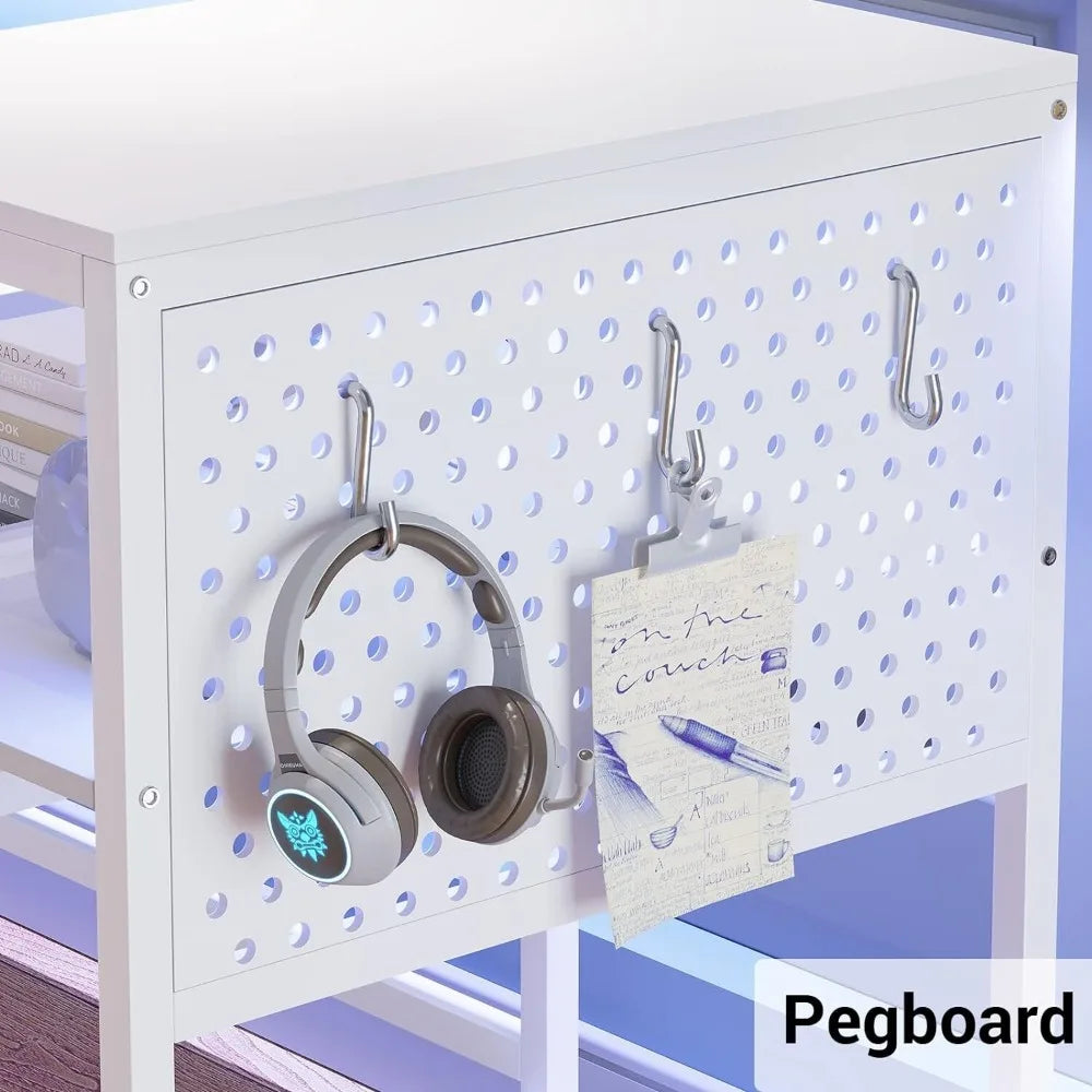 L Shaped Computer Desk with Power Outlets & LED Strip | Modern Workstation