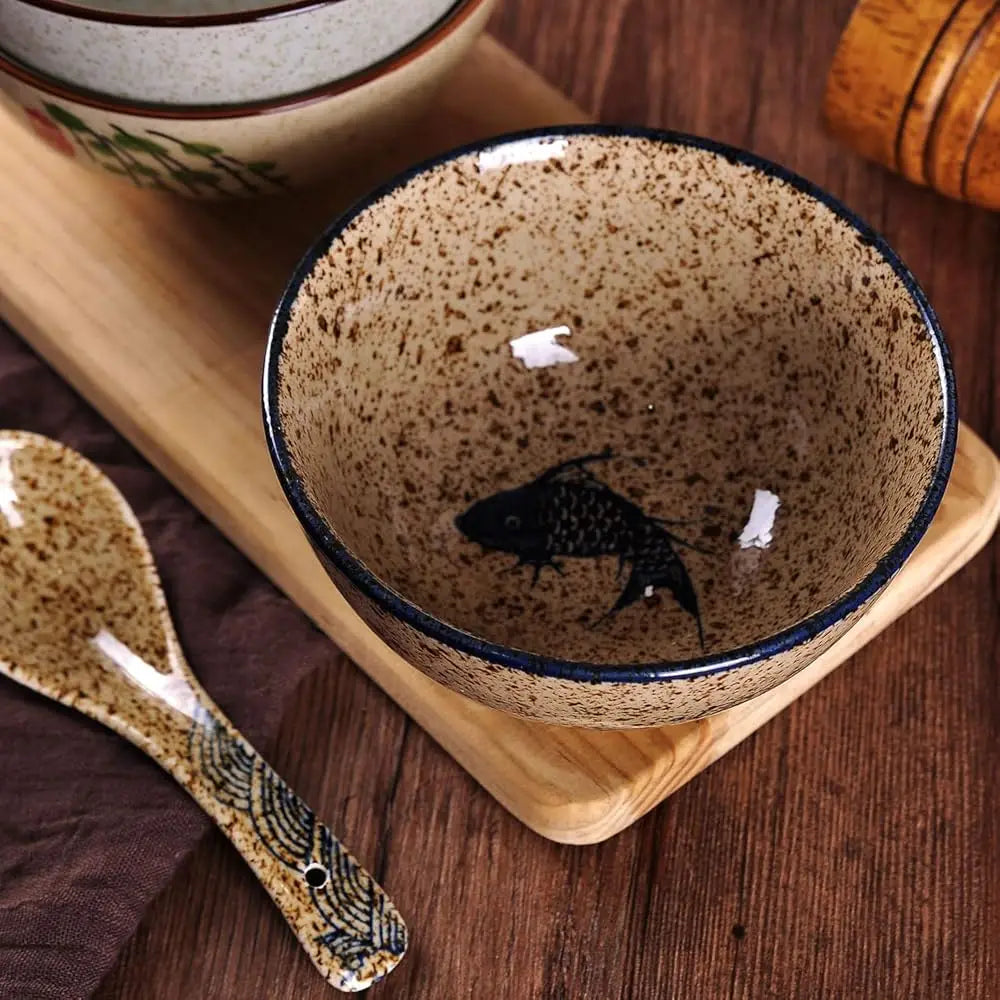 Creative Hand-Painted Floral Ceramic Soup & Rice Bowls Set
