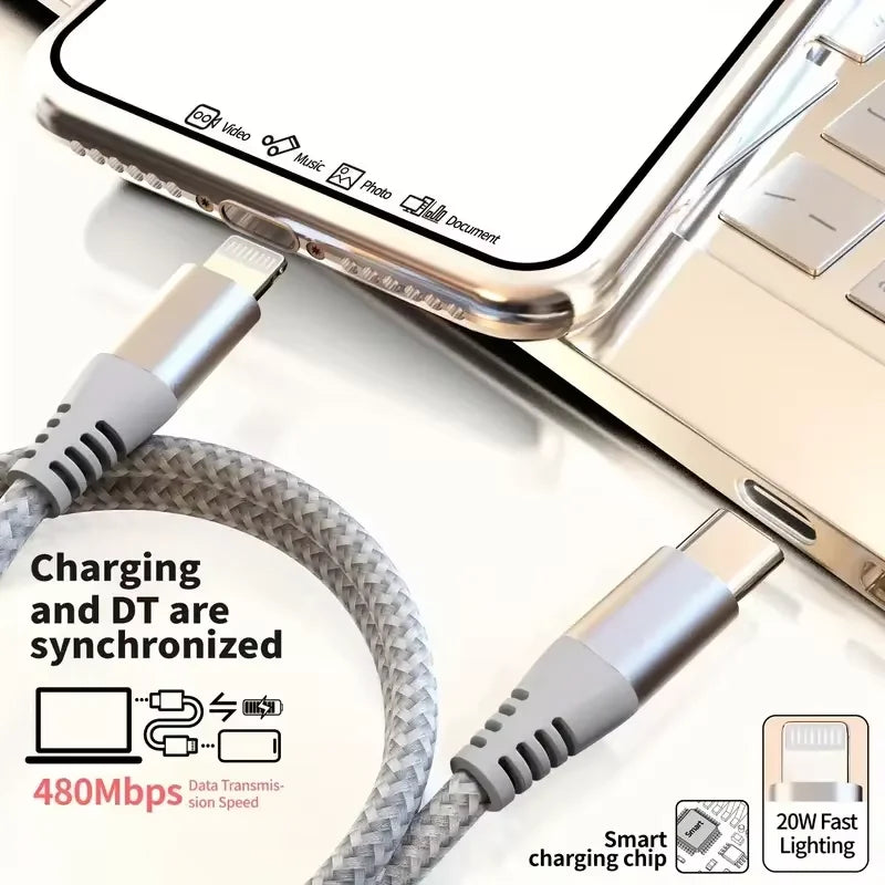 MFi Certified Fast Charging USB C to Lightning Cable - Durable Nylon