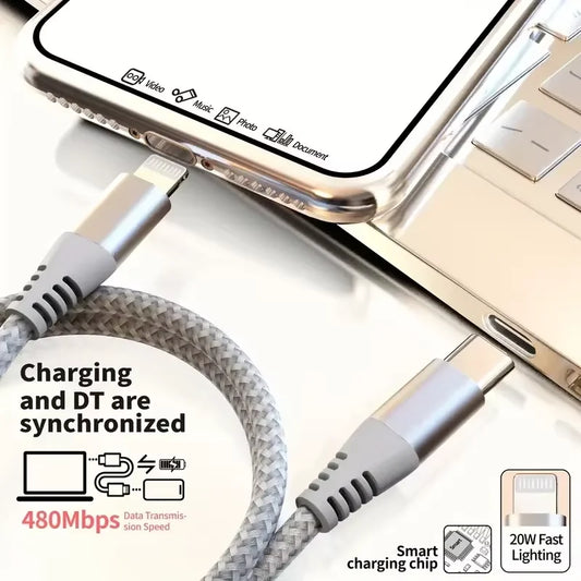 MFi Certified Fast Charging USB C to Lightning Cable - Durable Nylon