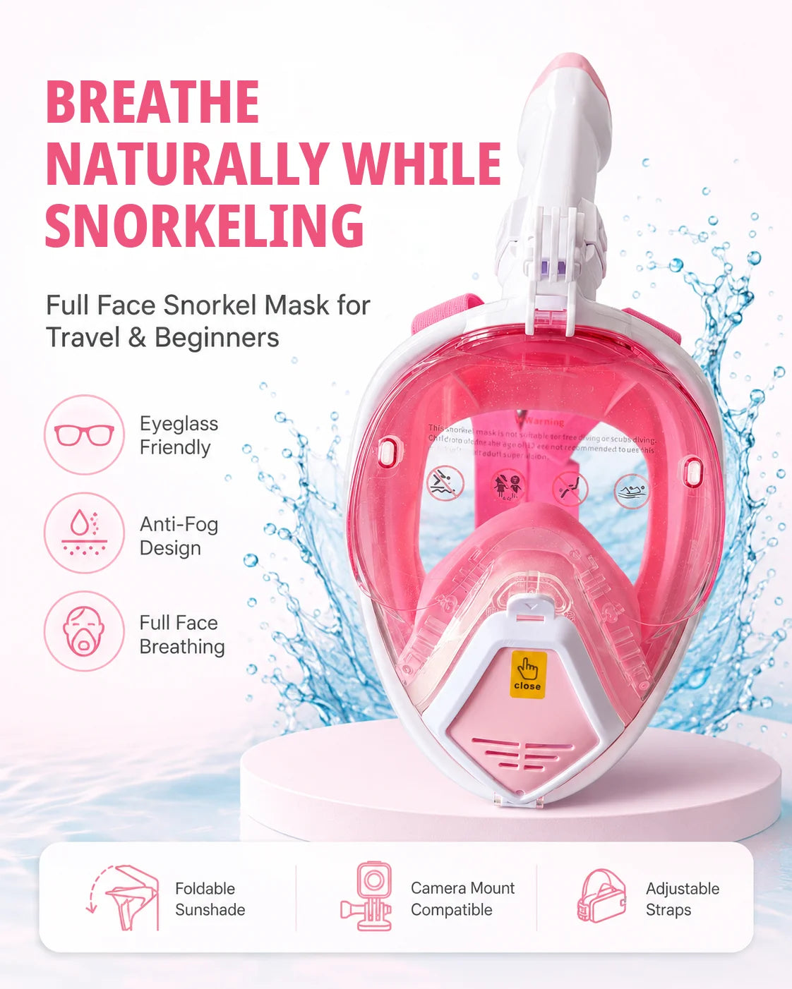 Full Face Snorkel Mask for Glasses Wearers | Anti-Fog & Leak Proof