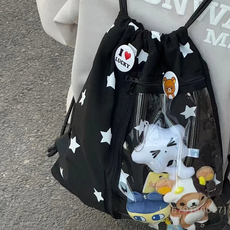 Fashion Drawstring Backpack | Large Capacity Star Print Ita Bag