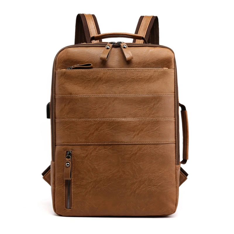 Waterproof PU Leather Business Backpack | Large Capacity USB Rucksack