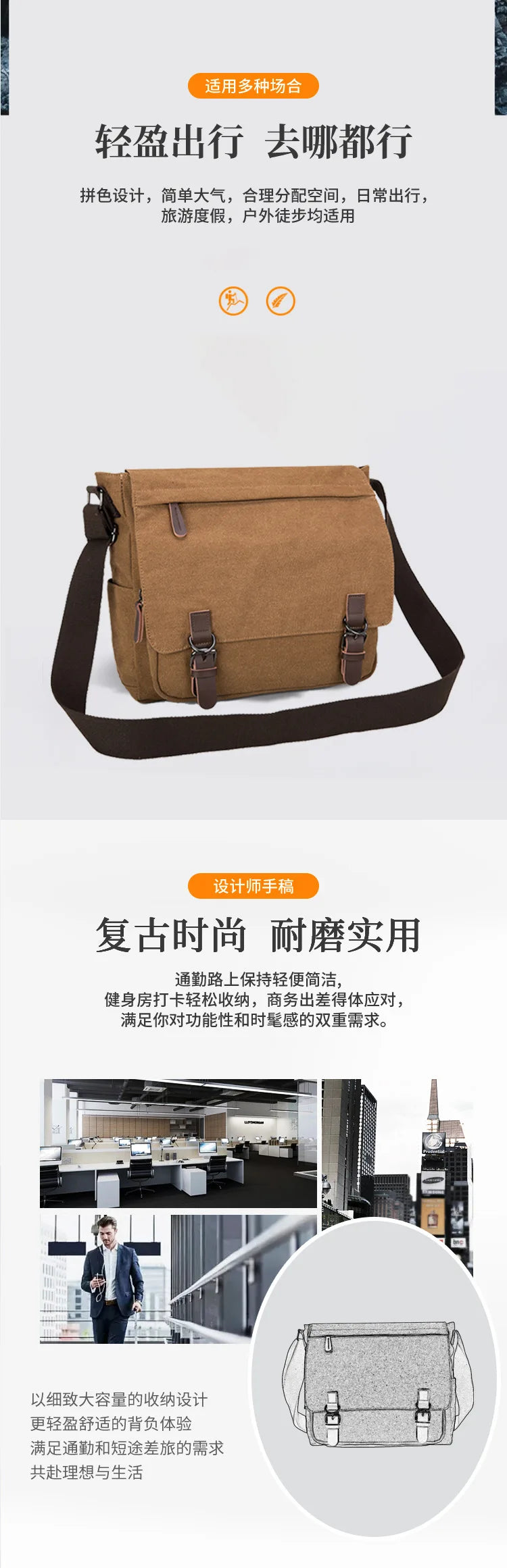 Bolso cruzado de lona unisex moderno | Elegante bolso para portátil de estudiante