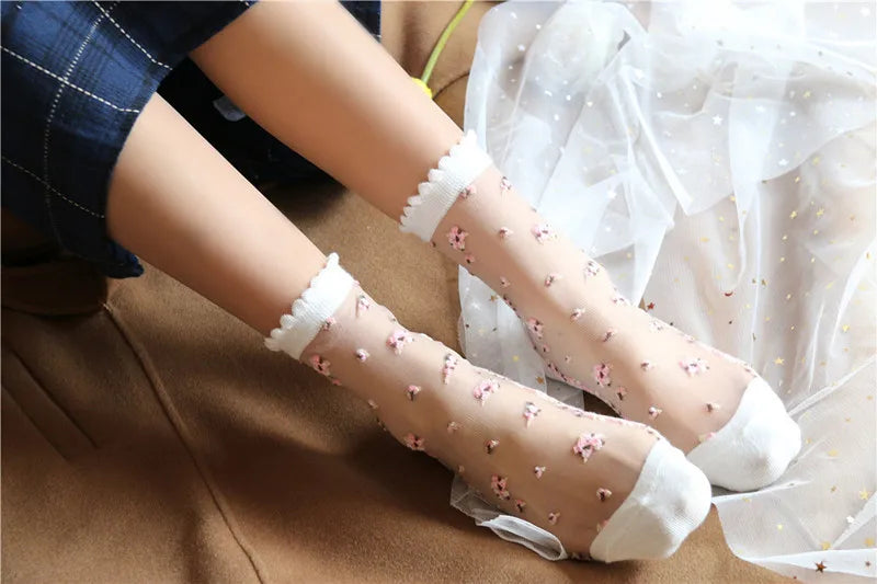 Women's Vintage Retro Flower Embroidery Long Socks | Summer Fashion