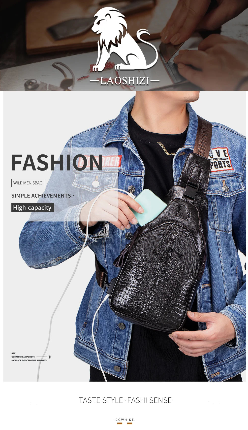 Men's Leather Crossbody Chest Bag | Multifunctional USB Bag