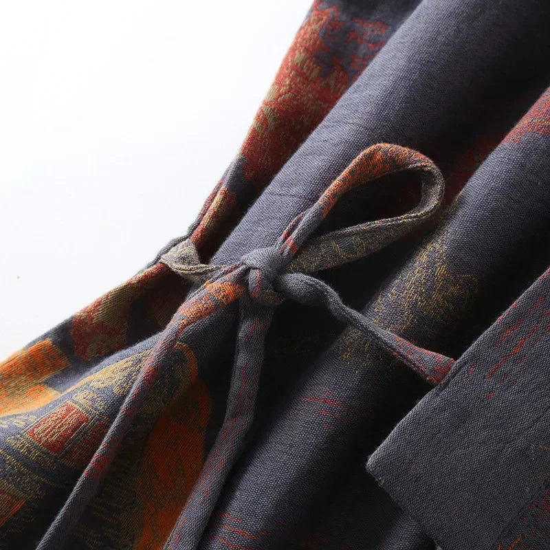 Roomwear Cotton Kimono Pajamas Men's Robes for Spring Jacquard Printed Home Clothing Medium Length Oversized Breathable Bathrobe