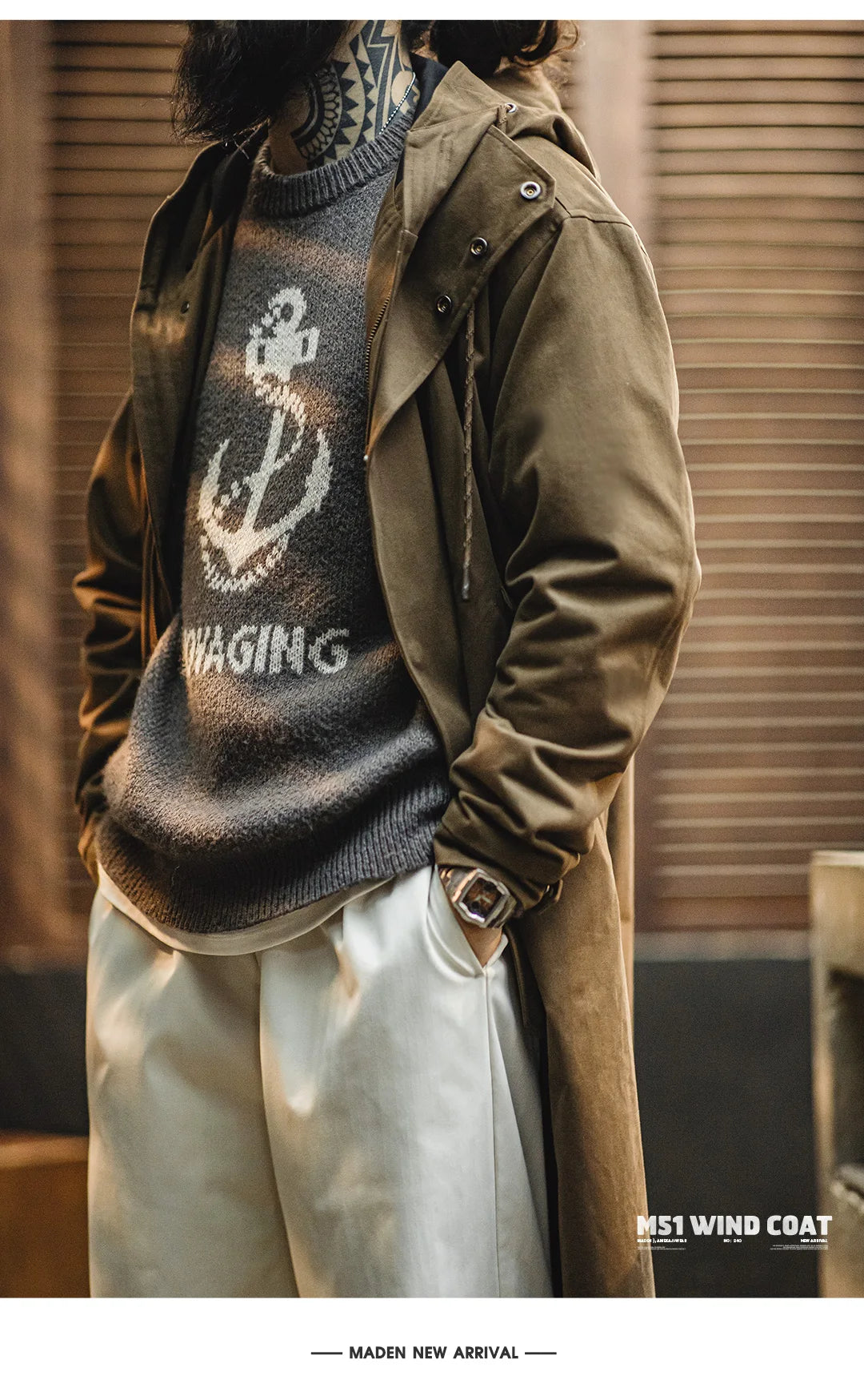 Men's Retro Hooded Windbreaker | Versatile Mid-Length Jacket