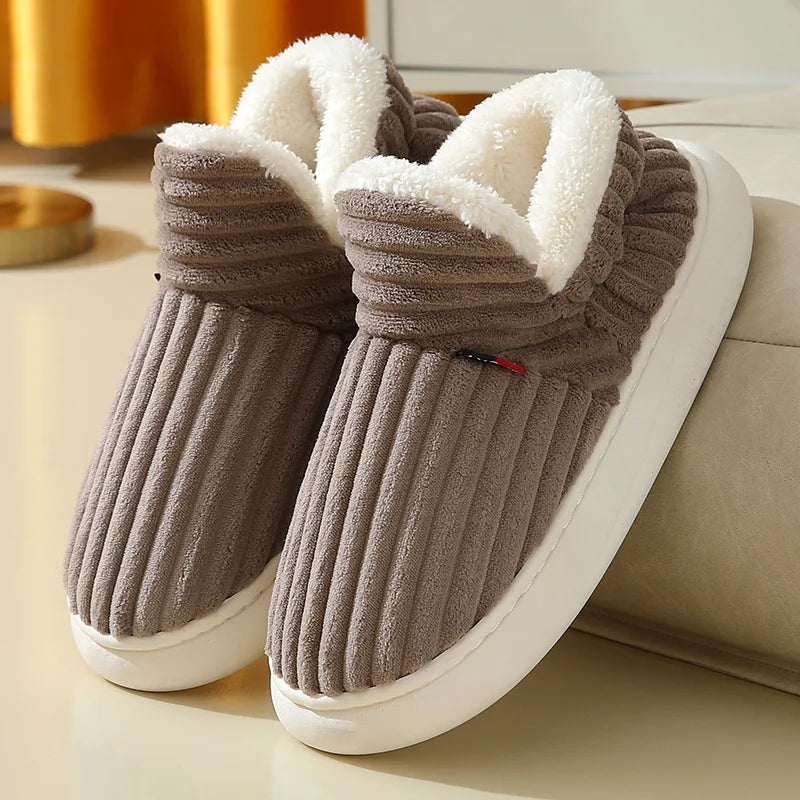 Cozy Winter Plush Corduroy Slippers | Non-Slip Indoor Shoes