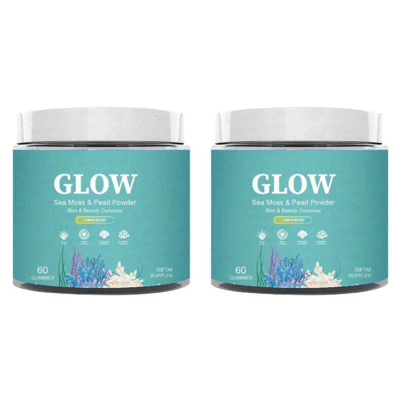 Sea Moss Glow Gummies with Vitamin C & E Moss & Pearl Powder Daily Nutritional Supplement Lemon Berry Flavor, 60 Gummies