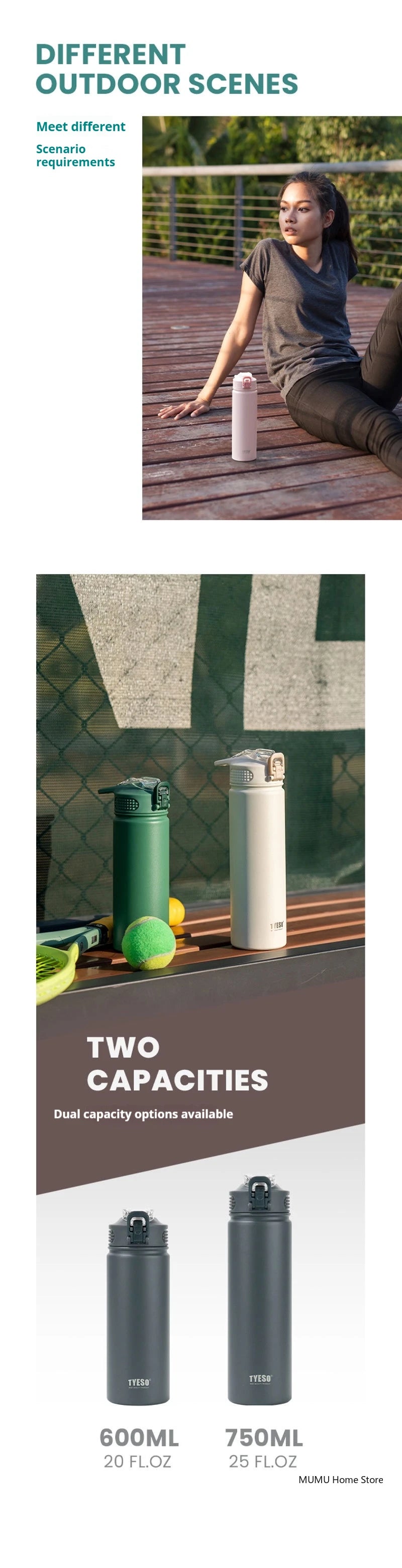 Stainless Steel Insulated Water Bottle with Straw - 600/750ML