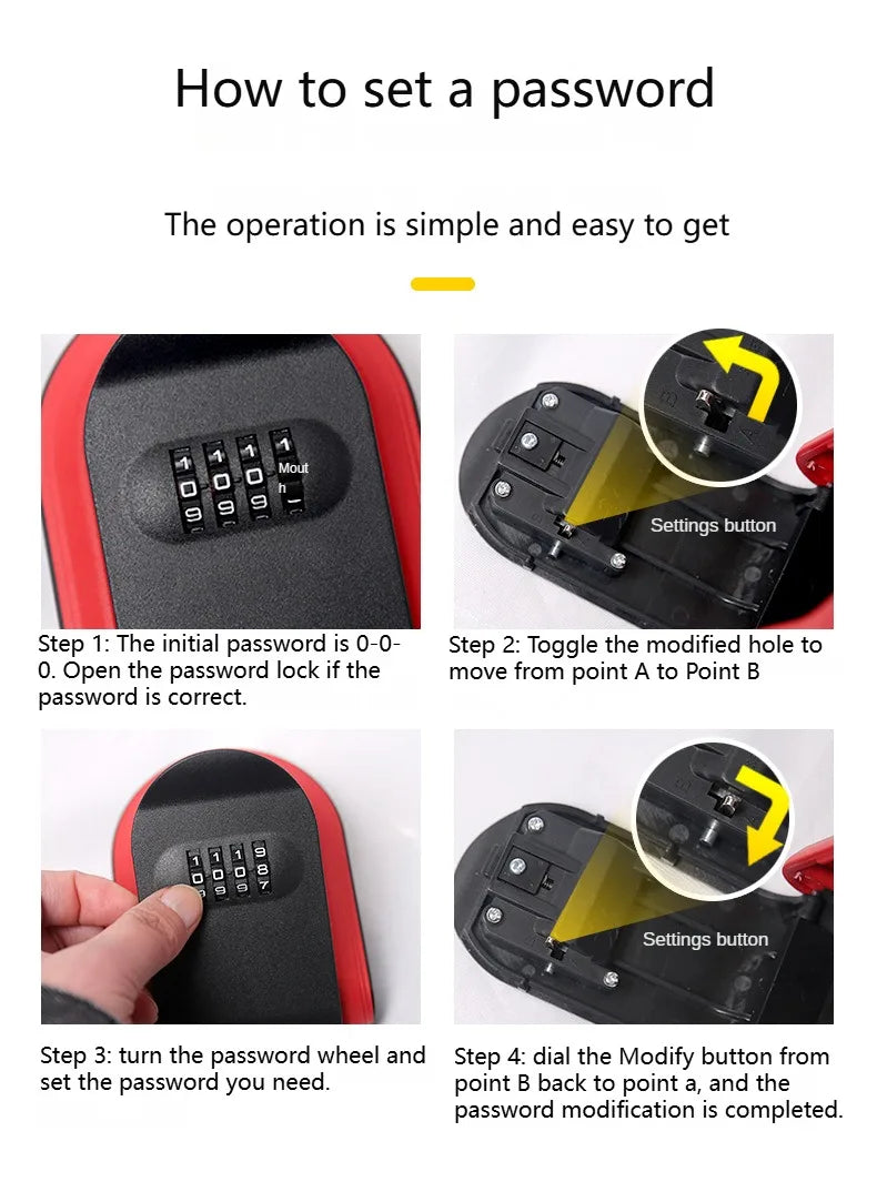 Wall Mount Key Lock Box | Secure 4-Digit Code Storage Organizer