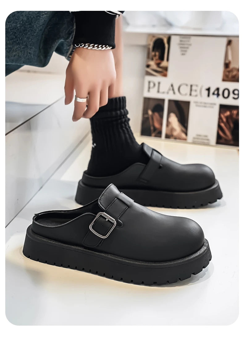 Men's Casual Leather Half Slippers | Non-Slip Summer Clogs