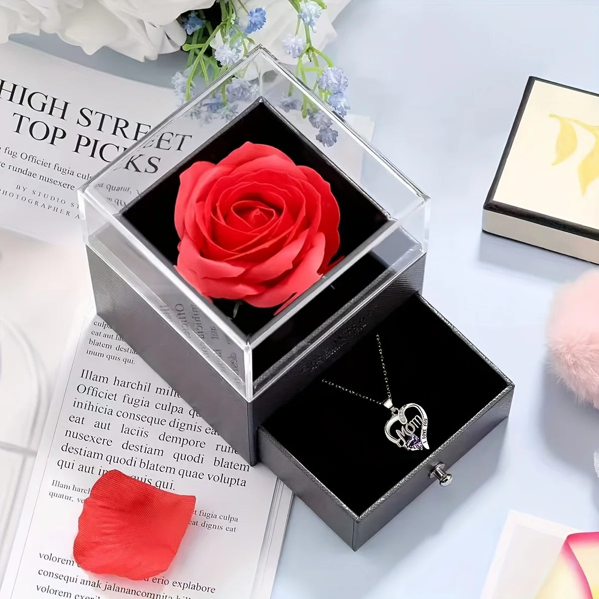 Rose Soap Gift Box with MOM Necklace | Perfect Gift for Mom
