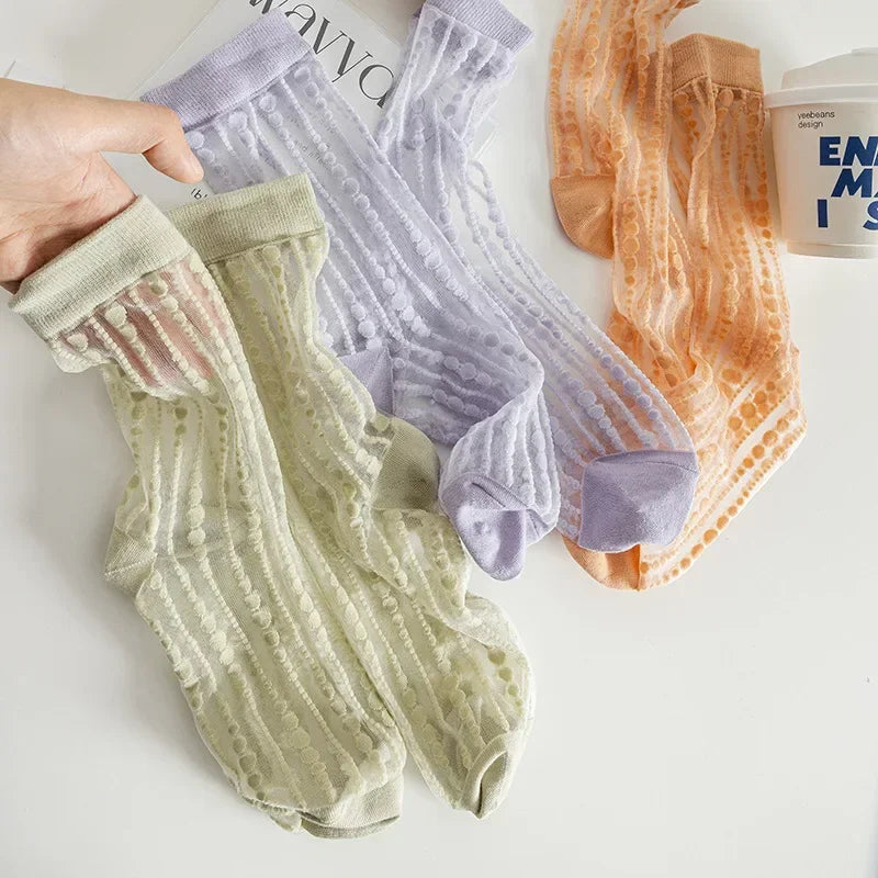 Cute Striped Kawaii Socks for Women | Ultra-Thin Summer Wear