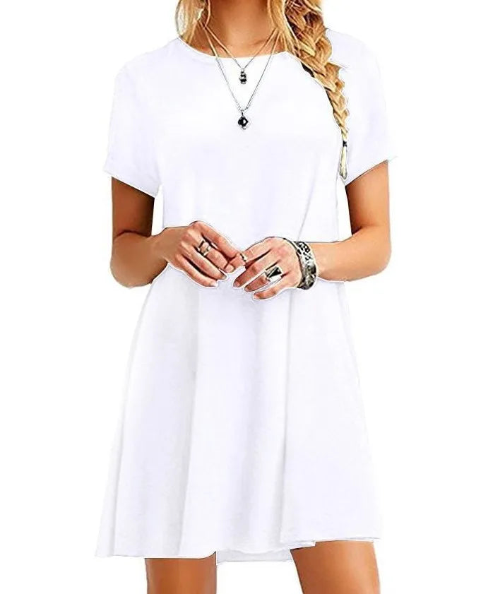 Chic Summer Solid Color Mini Dress | Casual A-Line Style