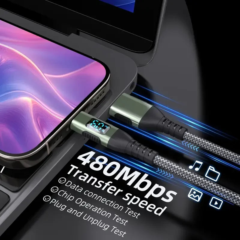 High Speed USB Type-C Fast Charging Cable with Digital Display