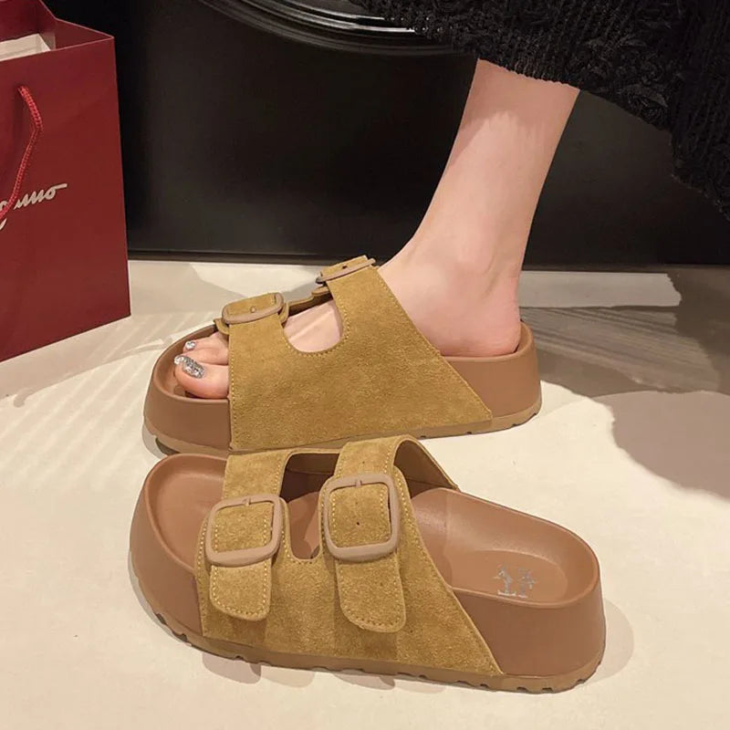 Comfortable Summer Women Slippers with Retro Buckle Design