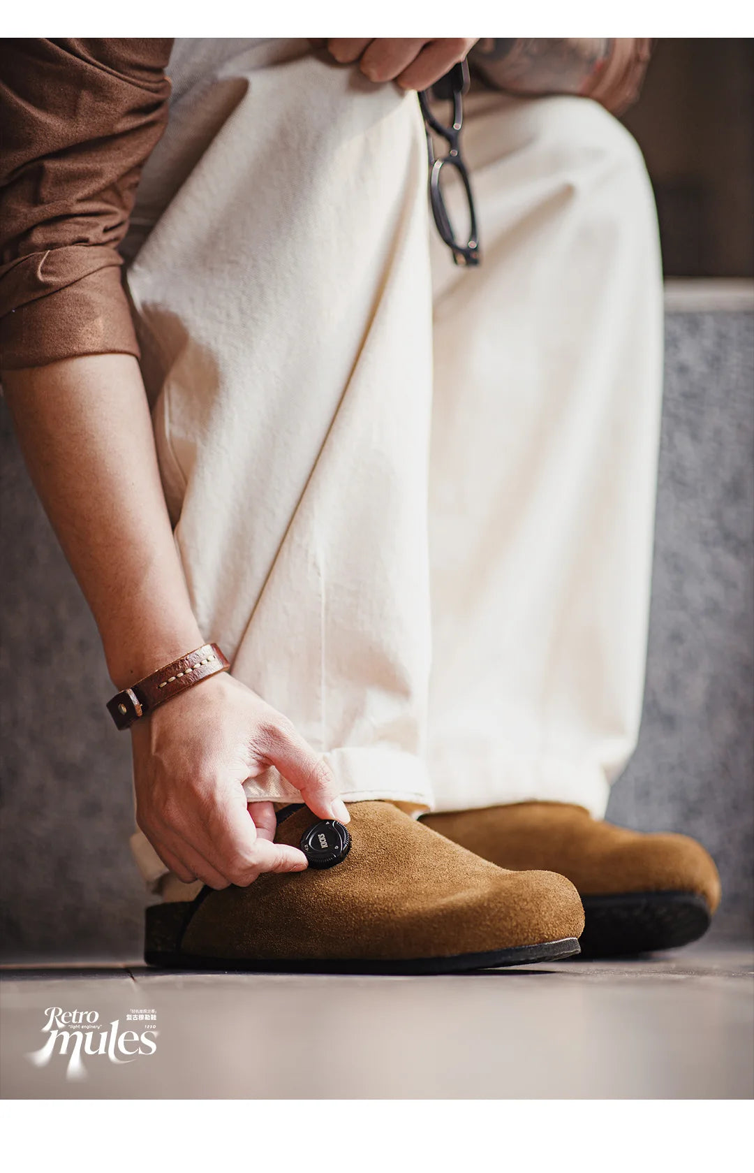 Men's Vintage Classic Brown Suede Mules | Comfortable Slip-On Shoes