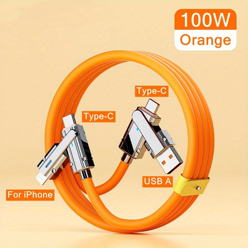 4 In 1 USB Fast Charging Cable | 100W Compatibility for All Devices
