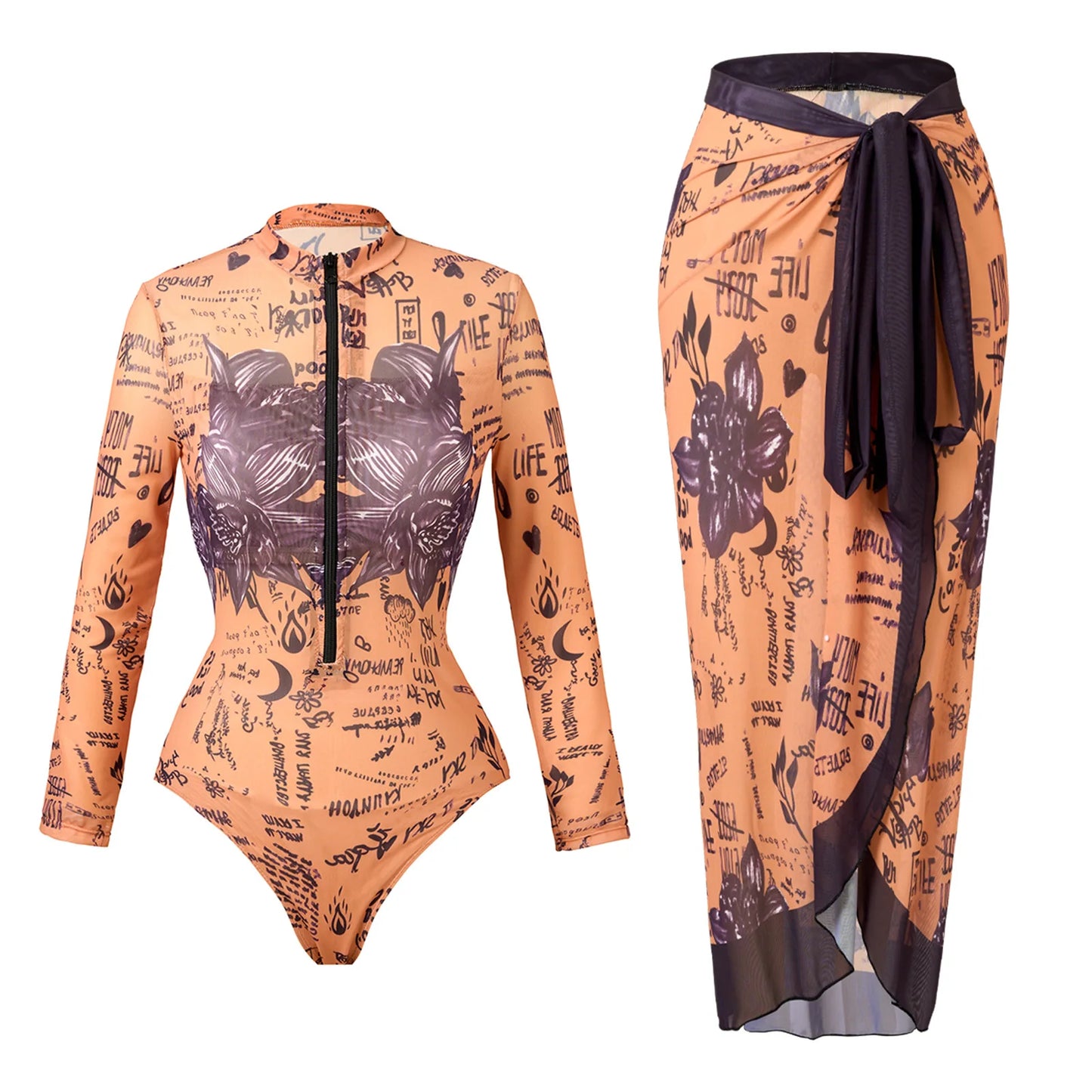 Women’s Long Sleeve Monokini Swimwear | Trendy Beach Bathing Suit