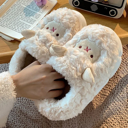 Bonitas Pantuflas de Peluche de Cordero de Dibujos Animados | Zapatillas Cálidas para Interiores