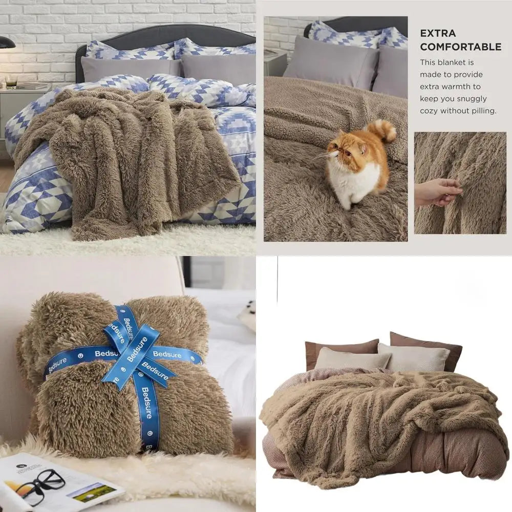 Queen Size Plush Sherpa Fleece Blanket | Cozy Warm Winter Throw