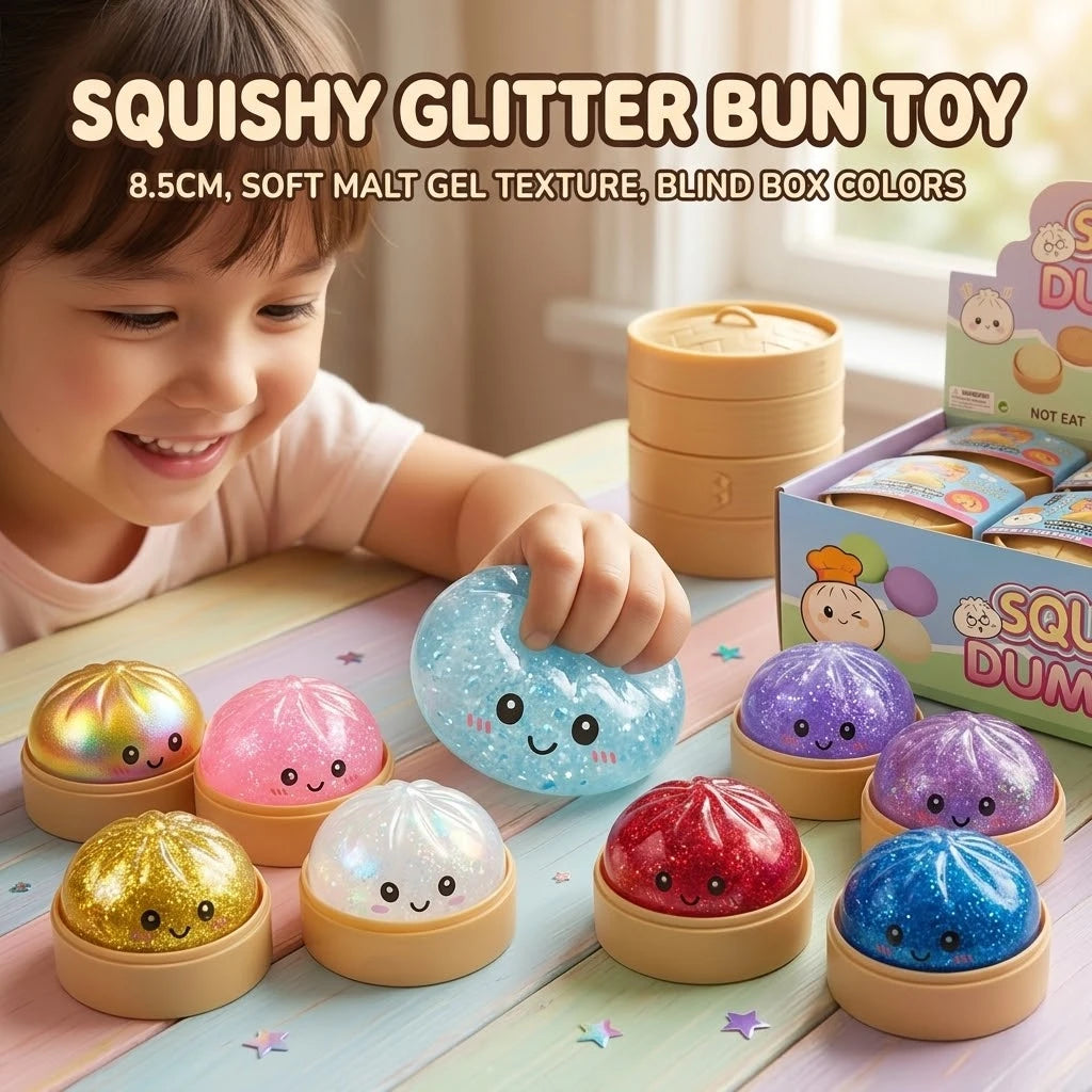 Giant Dumpling Squishy Toy: Soft Dough Texture Squeeze Ball, Bamboo Steamer Ornament, Adult Office Tactile ASMR Fidget Kit