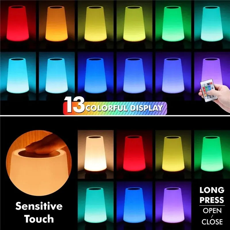 Portable RGB Night Light with Remote Control | Dimmable Touch Lamp
